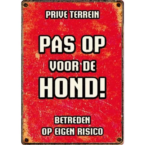 Bord Blik Rood Pas Op voor de Hond