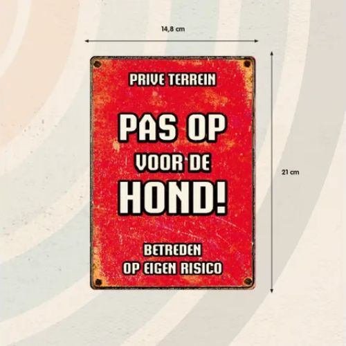 Bord Blik Rood Pas Op voor de Hond