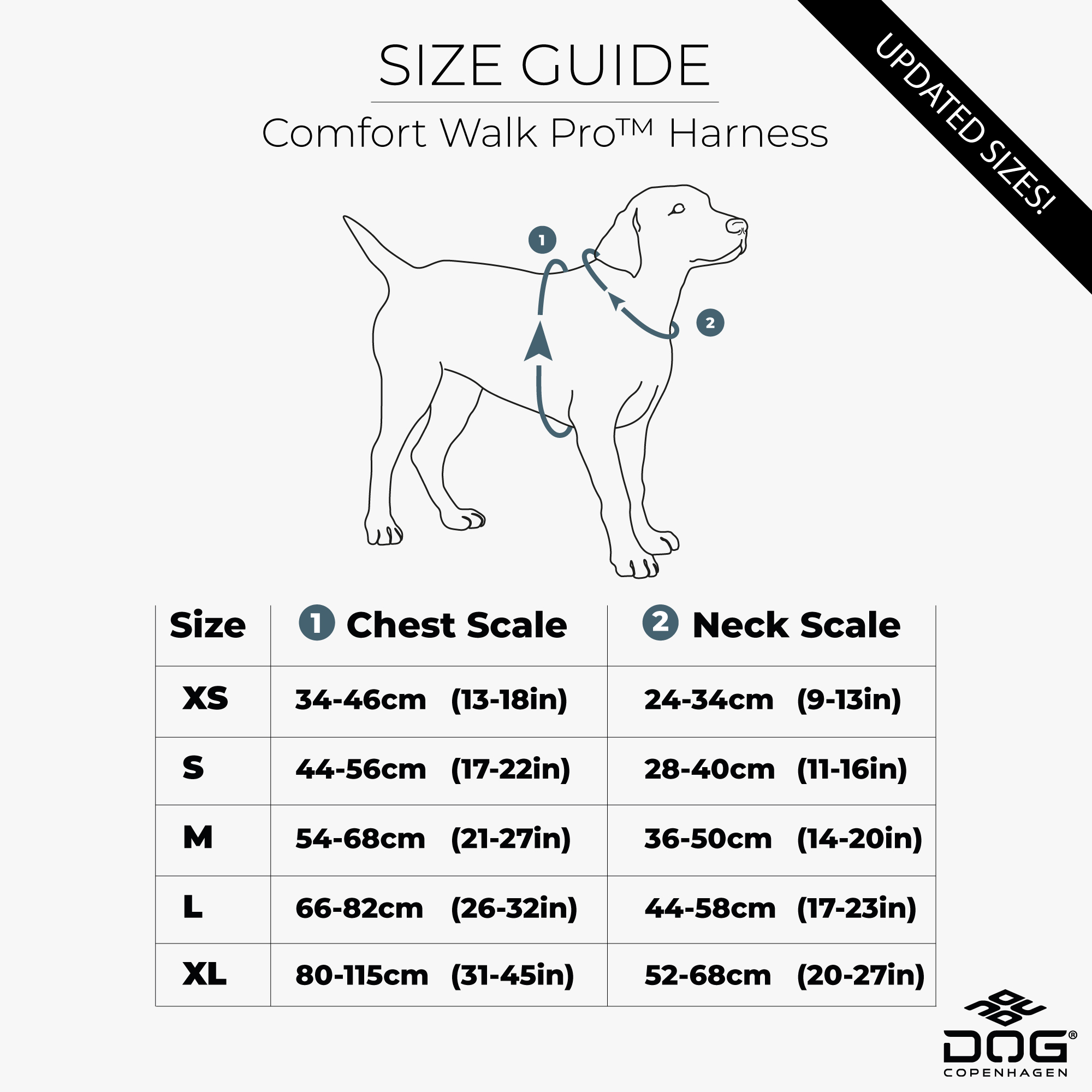 Comfort Walk Pro Tuig 3.0 Dog Copenhagen maattabel