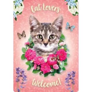Sign Metal Cat Lovers Welcome Rose