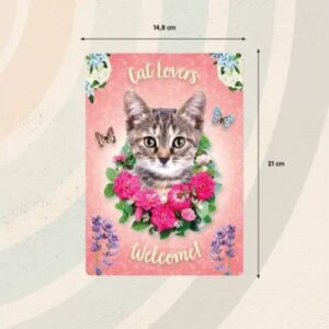 Sign Metal Cat Lovers Welcome Rose