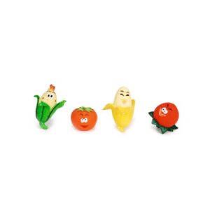 Beeztees Fruit Jammi vinyl hondenspeelgoed – set van vier figuren met piep: mais, tomaat, banaan en aardbei