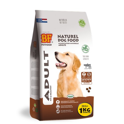 BF Adult Krokant tarwevrije droogvoeding voor honden, verpakking 3+1 kg