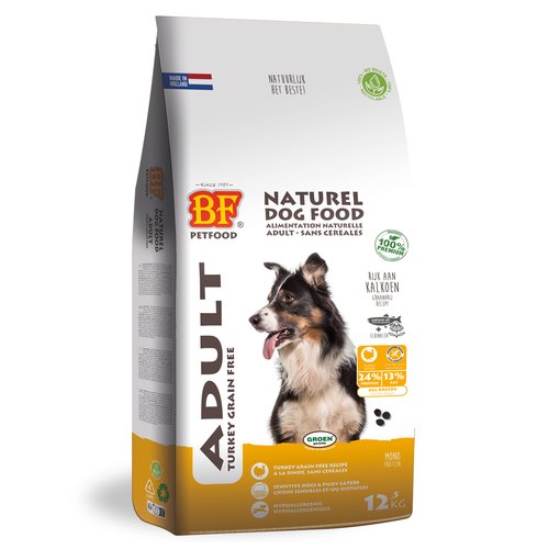 BF Petfood Adult Kalkoen Graanvrij hondenvoeding zak 12,5 kg – mono-proteïne droogvoer voor volwassen honden