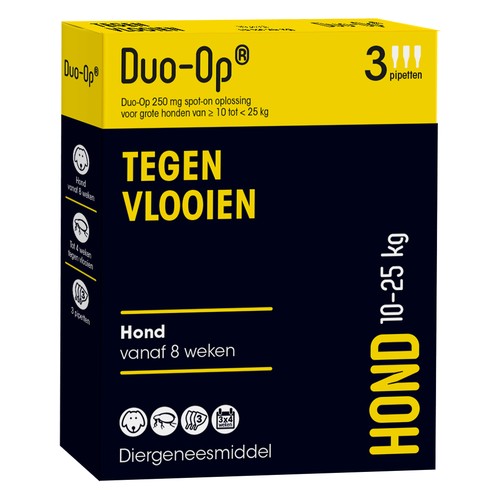 Duo-Op 250 mg vlooiendruppels voor honden van 10 tot 25 kg, 3 pipetten