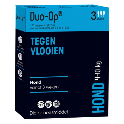Duo-Op 100 mg vlooiendruppels voor honden van 4 tot 10 kg, 3 pipetten