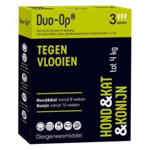 Duo-Op 40 mg vlooiendruppels voor kleine hond, kat en konijn tot 4 kg, 3 pipetten