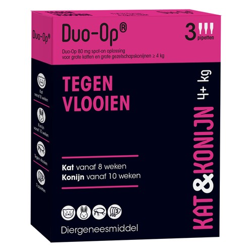 Duo-Op 80 mg vlooiendruppels voor kat en konijn vanaf 4 kg, 3 pipetten