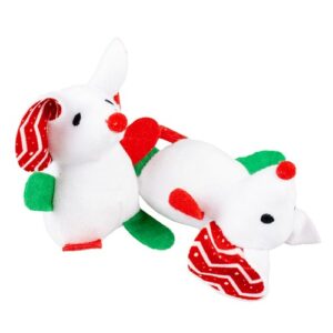 Twee Duvo+ Xmas Silky kerstmuis speeltjes, wit met grote rood en wit gestreepte oren en rood neusje