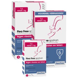 Flea Free spot-on kat, vlooiendruppels in 1, 3 en 6 pipetten verpakking