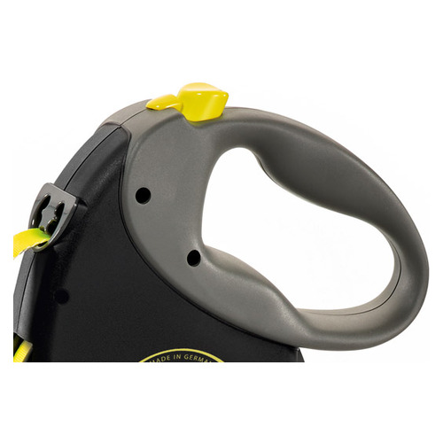 Ergonomisch softgrip handvat van de Flexi Giant rollijn met neongele remknop