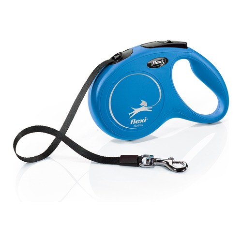 flexi New Classic rollijn in blauw met platte band en handgreep