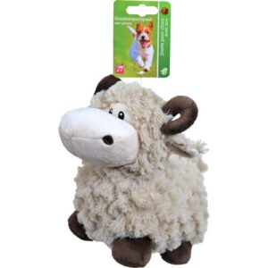 Pluche schaap hondenspeelgoed beige 18 cm met piepfunctie