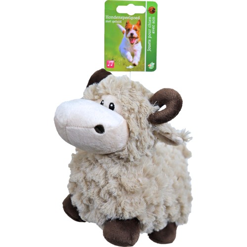 Pluche schaap hondenspeelgoed beige 18 cm met piepfunctie