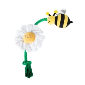 Pluche touwspeelgoed voor honden met bij en bloem figuur, squeaker en crinkle papier