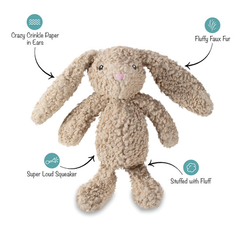Love Bunny hondenspeelgoed met pieper en crinkle papier, productkenmerken