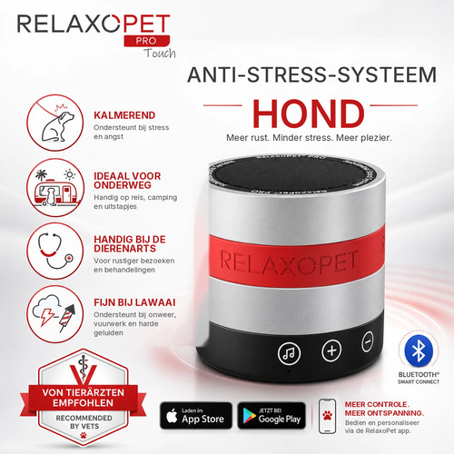 Voordelen van de RelaxoPet PRO Touch: kalmerend, ideaal onderweg, handig bij de dierenarts en fijn bij lawaai