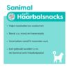 Overzicht van de kenmerken van Sanimal anti-Haarbalsnacks voor katten vanaf 6 maanden