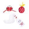 Pluche cadeautje met rood strikje, rode kerstbal met sneeuwvlok en Santa's Milk met witte staart