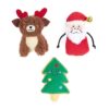 Bruin rendier, Kerstman met belletje en kerstboomkoekje uit de ZippyClaws kattenspeeltjes set