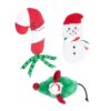 Pluche zuurstok met groene lintjes, sneeuwpop met kerstmuts en groen muisje voor katten
