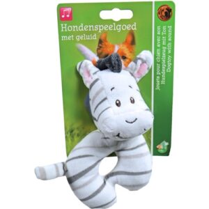 Pluche zebra hondenspeelgoed van 13 cm met piep, wit met grijze strepen