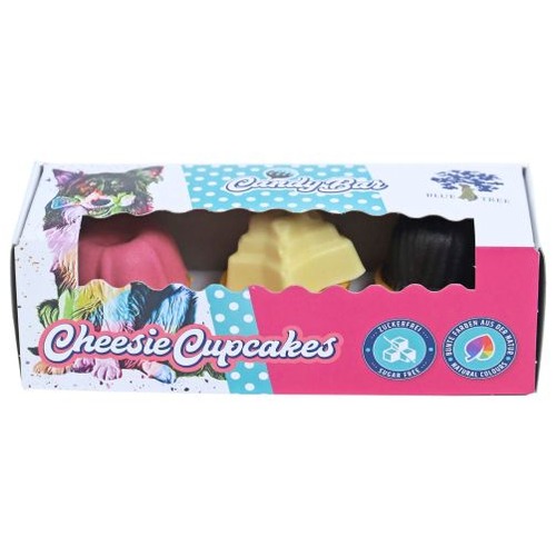 Voorkant doosje Blue Tree Cheesie Cupcakes hondensnack kaas 3 x 16 g