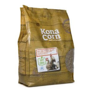Zak KonaCorn Sojavrije Scharrelkorrel van 4 kg met soy free label en zichtbare korrels