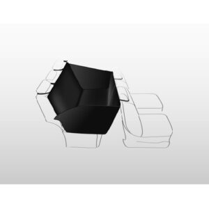 Technische 3D-illustratie van Trixie auto-beschermdeken met zijstukken gemonteerd op achterbank