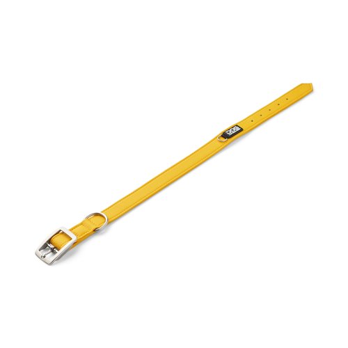 DOG Copenhagen Urban Classic hondenhalsband geel (Lemon), uitgerold plat aanzicht met gaatjes zichtbaar, witte achtergrond