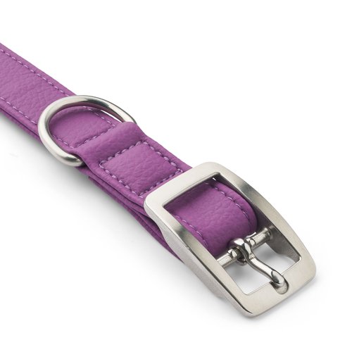 DOG Copenhagen Urban Classic hondenhalsband paars (Purple Passion), close-up roestvrijstalen gesp en D-ring, witte achtergrond