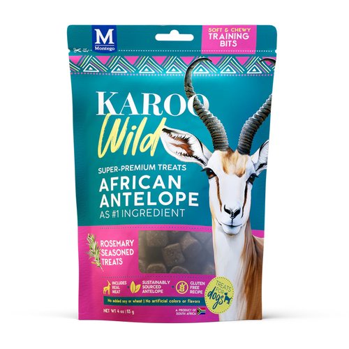 Karoo Wild Training Bits Small Rozemarijn voorkant – zachte training treats van vrij uitlopend antilopenvlees