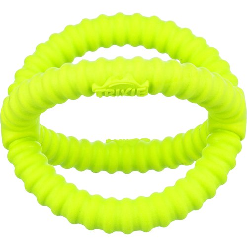 Trixie Aqua Toy Grijper limoengroen 17 cm – twee ringen vooraanzicht, drijvend waterspeelgoed voor honden