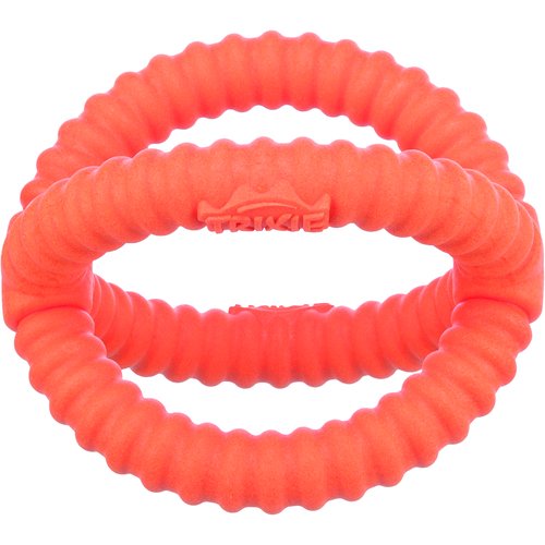 Trixie Aqua Toy Grijper oranje 14 cm – twee ringen vooraanzicht, drijvend waterspeelgoed voor honden
