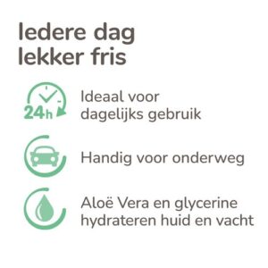 Voordelen van Beaphar Natte Hond Spray: geschikt voor dagelijks gebruik, handig voor onderweg en met aloë vera en glycerine