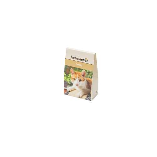 Kartonnen verpakking Beeztees Catnip met rood-witte kat op de voorkant