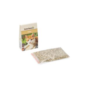 Beeztees doosje kattenkruid van 20 gram met hersluitbaar zakje gedroogde catnip ernaast