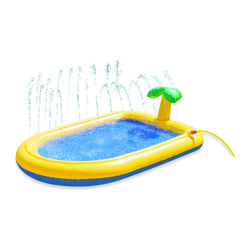 Geel Beeztees Palmy hondenzwembad met palmboom en spuitende sprinklers
