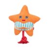 Oranje pluche zeester hondenspeeltje met gestreepte buik en rood touw