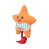 Zeester hondenspeeltje van pluche met touw van opzij, oranje met blauwe strepen