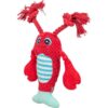 Rode pluche kreeft voor honden met zachte scharen, pieper en turquoise staart