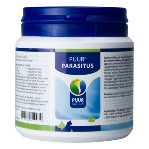 Pot PUUR Parasitus capsules voor hond en kat, 60 capsules