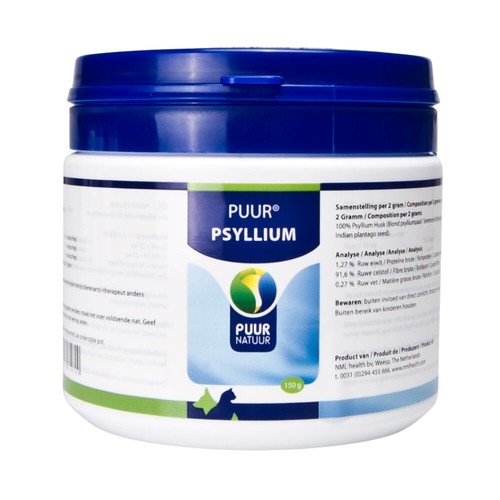 Pot PUUR Psyllium met 100% psylliumvezels voor de darmwerking van hond en kat