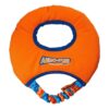 Oranje Aero-Tug hondenfrisbee met blauwe rand en elastisch handvat