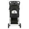 Achterkant van de hondenbuggy met duwstang, tray en dichtgeritst gaasvenster