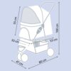Maten van de hondenbuggy: 47 cm breed, 80 cm lang, 100 cm hoog, binnenin 33 x 53 x 55 cm