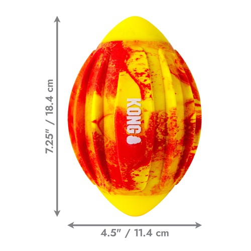 Afmetingen KONG FlexBall Football Medium: 18,4 cm lang en 11,4 cm doorsnede