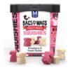 Tub Montego Bags o Wags Squishies zachte hondensnoepjes aardbei en room 500 gram met roze en crème snoepjes in hondvorm