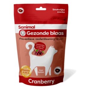 Verpakking Sanimal Gezonde Blaas snacks kat met cranberry, 60 gram