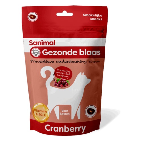 Verpakking Sanimal Gezonde Blaas snacks kat met cranberry, 60 gram